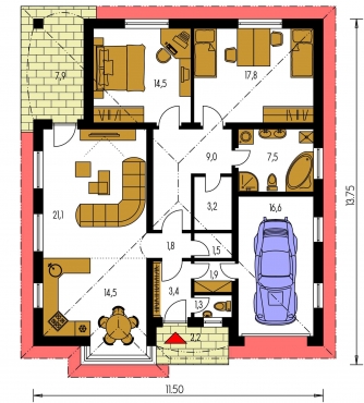 Plan de sol du rez-de-chaussée - BUNGALOW 49